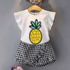 Summer Girls' Clothing Sets Cute Princess Fruit T-Shirt +Printed Plaid Skirt 2PCS Suit Kids Clothes Children 210625