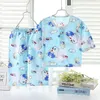 Summer Kids Cute Pajamas Set Cotton Poplin Thin Carton Unisex Sleepwear Girls Loungewear Pyjamas Boy Short Top+ Pant