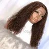 Kinky Curly Dark Brown / Black Lace Front Pärlor Syntetisk Hår 26 tums Gratis Part Djupvåg Värmebeständig daglig användning / Cosplay Womens peruk