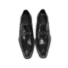Luxury Men Black Leather Loafers Sliver Steel Toe Metallic Mens Skor High Heels Snake Skin Dress Wedding Shoe