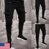 2019 Fashion Black Jean Uomo Denim Skinny Jeans da motociclista Distrutti sfilacciati Slim Fit Pocket Cargo Pencil Pants Plus Size S-3XL Y0927