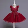 Applique Tutu di pizzo Ragazza Abito lungo Fiore Principessa Abito da festa Bambini Abiti formali Abiti per bambini per ragazze Abiti da sposa 210508