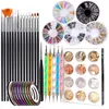 Nail Art Brushes Set Double-Ended Dotting Pen Striping Tapes Glitter Foil Chips Decoration Rhinestones All For Manicure Nails Tools Kit