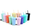 The latest 16OZ double-layer plastic straw coffee mug, solid candy color style water cup, support customized logo