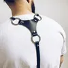 Homens punk corpo de couro bondage para moda na moda cintura cinto cinto cadeia o anel correias pretas com conjuntos de sutiãs masculinos de prata