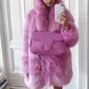 冬の暖かいホワイトフェイクの毛皮のコートの女性長袖ピンクの高級エレガントなふわふわの偽のウサギのブレザー衣装ファッションストリートウェア211220