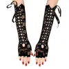 Women Gothic Long Glove Fingerless Black Punk Hip Pop Jazz Disco Mittens Clubwear Dance Cosplay Party Costumes Fashion 1 Pair