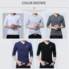 BROWON Fashion Men T-shirt Slim Fit Custom Crease Design Long Stylish Luxury V Neck Fitness Tee Shirt Homme 220309