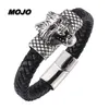 New Punk Style Genuine Leather Stainless Steel Ravenous Wolf Charm Bracelet