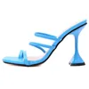 Storlek 42 Plattform Blue Slide Women 11cm High Heels Party Sandals Lady Luxury Design Mules Slipper Slip On Toe Sandles Shoes