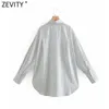Zevity Kobiety Vintage Paski Print Casual Luźne Kimono Koszule Retro Damskie Długie Rękaw Bluzka Roupas Chic Femininas Topy LS7578 210603