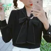 Fashion Women Chiffon Blouses Office Lady Long Sleeve Bow Casual Clothing White and Black Tops 5395 50 210508