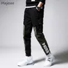 Pants Men Letter Printed Leisure Pocket Daily Ankle-length Simple All-match Korean Style Pant Mens Drawstring Harem Trousers X0723