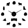 壁掛け時計古い英語yeepdogシルエットミラーステッカー3 d巨大な時計子犬犬ペット品種家の装飾腕時計
