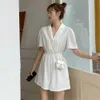 Office Lady Jumpsuits Women Style Korean High talia Krótkie rękawie na wysokim rękawie plus rozmiar 3xl moda luźna solidne zabawy 210619