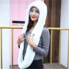One Set Real Rabbit Fur Scarf and Hat Warm Hooded Knitted Shawl Wrap Collar Cap