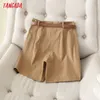 Tangada Sommar Kvinnor Elegant Solid Bomull Shorts Med Bältfickor OL Pantalones 7H02 210719