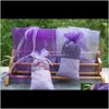 Gracieux dentelle lavande sacs bonbons mariage garde-robe maille pochette coton violet avec ruban douche W8926 emballage cadeau Pvn7O