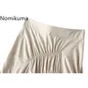 ノモイマAラインスカート女性ファッションブラックホワイト不規則プリーツ中央カーフスカート女性ソリッドカラーJupe Longue Femme 3D612 210514