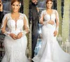 2021 Plus Storlek Arabisk Aso Ebi sjöjungfru Lace Beaded Bröllopsklänningar Långärmade Sexiga Vintage Tulle Bridal Klänningar ZJ174