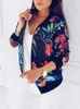 Autumn Winter Print Bomber Jacket Women Flowers Zipper Up Retro Coat Long Sleeve Basic Plus Size Short Biker Jackets Female 210922