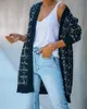 Fitshinling Czeski Plata Kardigan Vintage Długi Płaszcz Kobiet Kurtka Knitwear Zima Smukły Sweter Cardigan Kieszenie 210914