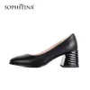 SOPHITINA Décolleté Donna Punta tonda bassa Vera pelle Nero Stile conciso Tacco alto quadrato a righe Scarpe da donna da ufficio PC947 210513