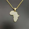 Hip Hop Iced Out Africa Map Ciondolo Collana con strass in acciaio inossidabile color oro Gioielli africani interi