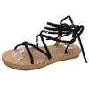 Sandales gladiateur pour filles chaussures plates romaines femmes 2021 été bohème chaussures de plage femme cheville à lacets sandale tongs Y0721