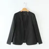 Women elegant black white color v neck split casual cloak coat office lady wear outwear suit jacket open stitch tops CT237 210420