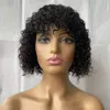 Brazylijski Remy Jerry Kręcone ludzkie włosy peruki z grzywką 150% pełna maszyna wykonana krótka peruka 99j naturalny kolor dla kobiet