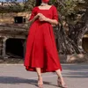 Casual Dresses Vintage Frauen Kleid 2022 Sommer Baumwolle Maxi Vestidos Solide Kurzarm Sommerkleid A-Linie Urlaub Übergroße Robe 7