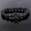 Riço de pedra de lava de 8 mm charme de zircão coroa vulcânica rocha de pulseiras de miçangas de moda masculino masculino pulseira de joias