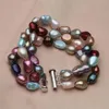 Bracelets 100% naturels véritables pour femmes, perles d'eau douce multicolores, bijoux à la mode pour filles, cadeau d'anniversaire, trois rangées