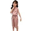 Abbigliamento estivo per bambini Tinta unita Ragazza Stile casual Set di abbigliamento per ragazze Tuta per bambini adolescenti 210527