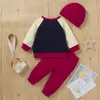 3PCS Baby Autumn Clothing Set Toddler Girls Boys Splice Colors Pullover Sweatshirts Tops+Pants Hat Outfits Infant Cotton Outfits Newborn Clothes Sets 0-24M