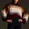 Elegantes mujeres suéteres a rayas moda damas casual o-cuello tops de punto streetwear femenino chic patchwork jerseys 210427