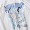 AOLAMEGS T-shirt Erkekler Yeşil Saç Kız Karikatür Anime Baskılı O-Boyun Streetwear Japon Harajuku Moda Erkek Giyim Tops 210324