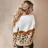 Mode léopard Patchwork automne hiver dames pull tricoté femmes o-cou à manches longues pull pulls haut kaki marron 210922