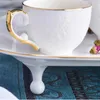 Keramik-Kaffee- und Untertassen-Set mit Blumen- und Goldprägung, leicht, luxuriös, exquisite Nachmittagstee-Tasse mit Löffel