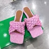 Hand Knitted Flat Mule Slippers Women High Heel LIDO Intrecciato Sandals ladies Fashion Outdoor Slides Party Wedding Shoes 35-42