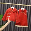 Tjejer klänning set vinter vintage barnkläder baby kinesiska tang kostymer toddler barn prinsessan väst klänning + kappa 2 stycken 210701