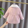 2-6 Years Old Kids Girls Winter Coat Faux Fur Collar Big Lapel Drawstring Fashion Children Snowsuit Windproof Girl Overcoat 211203