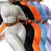 Kvinnor Tracksuits Two Piece Set Designer Ribbed Stickad Höst Reverse Wear Outfits Medium High Collar Thread High Waist Slim Fit Sets