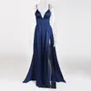 Casual Dresses Split Ben V Neck Dress Floor Length Navy Red Summer Satin Spaghetti Strap Sleeveless Party