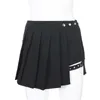 Minifalda plisada SUCHCUTE sexy gótica de cintura alta para mujer con cintas cortas, faldas acampanadas, ropa de calle, trajes de fiesta sólidos para mujer 210619