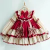 Baby meisje herfst jurk kant vintage Spaanse lolita prinses baljurk jurk voor meisje verjaardag Pasen jurk met haarband 0-6Y Q0716