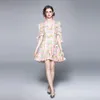 Fashion Girl Floral Dress Puff Sleeve High-end Bow Womens Summer Ruffle Dresses Noble Sexy Lady Printed Dresses