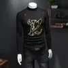 2024 winter new men's tops light luxury warm T-shirt trend double-sided plush half turtleneck slim casual bottoming shirt thickening