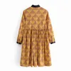 Spring Korean Yellow Polka Dot Dress Women Contrast Tie Pleated Woman Fashion Out Going Ladies es Long Sleeve 210430